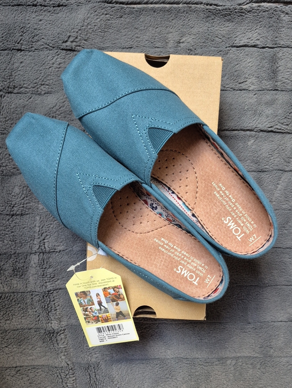 TOMS Alpargata Size 7 Canvas Slip-Ons In Balsam Green, Size 7, New With Tags